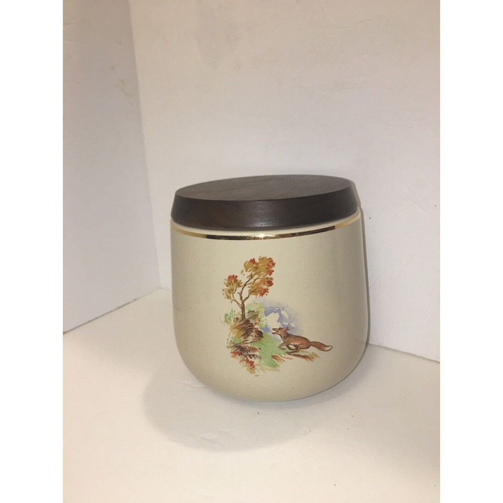 VINTAGE DECO England HEAVY CERAMIC Tobacco Jar Humidor FOX HUNTING Inside Stash